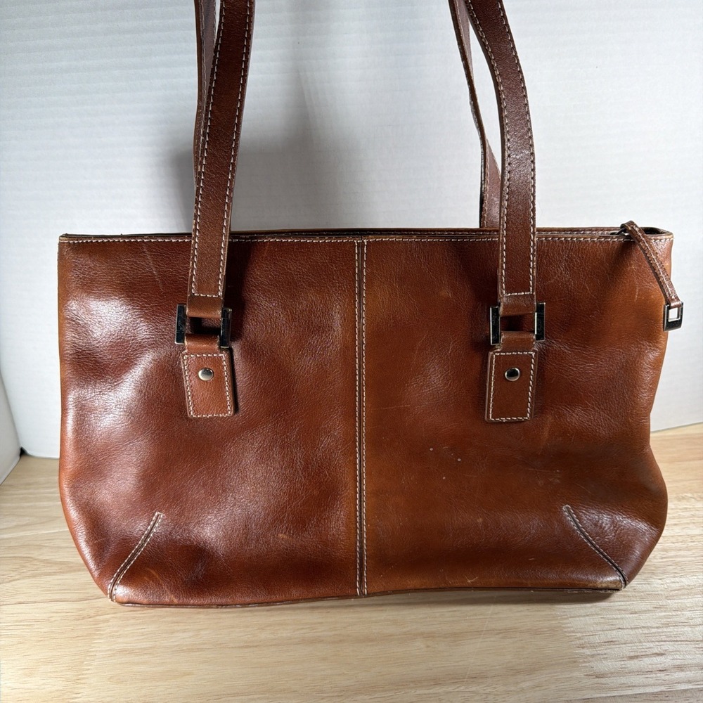 Etienne Aigner Brown Leather Shoulder Bag Zip Up Brown Interior Cloth Buckles - Picture 4 of 13